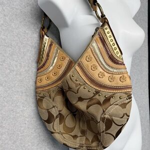 Coach Signature Soho Studded Hobo Brown Shoulder Bag Southwest Y2K w/Duster Bag